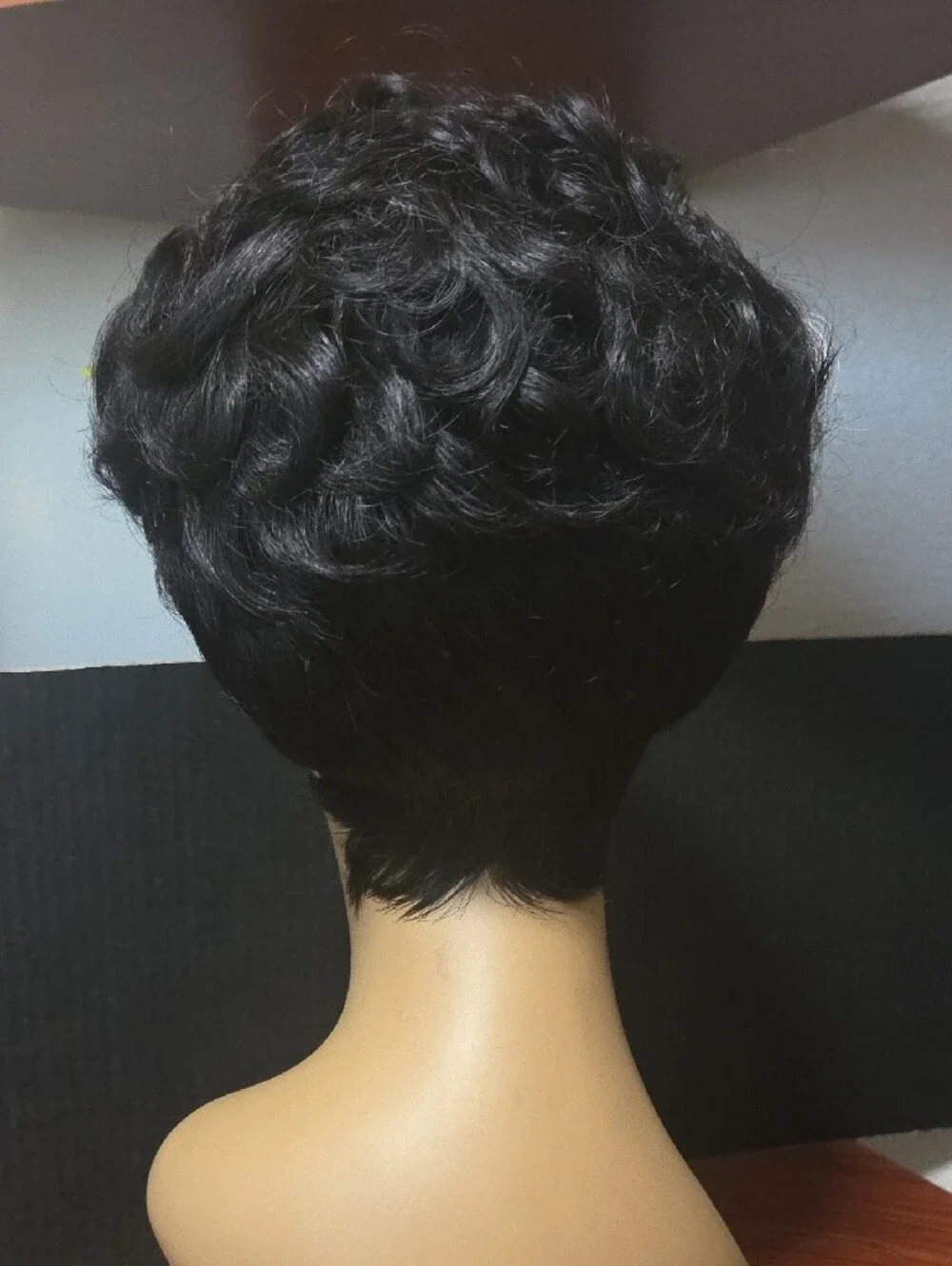 Short Black and Silver Pixie Wig - Women Hair
